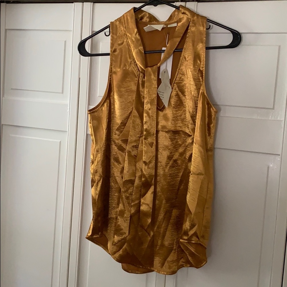 Anthropologie Maeve Salina Gold Tie Neck Swing Top